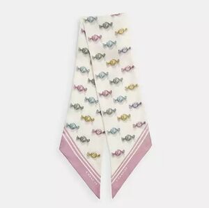 Coach Wrapped Candies Print Silk Wide Skinny Scarf NWT Chalk /multi Accessory